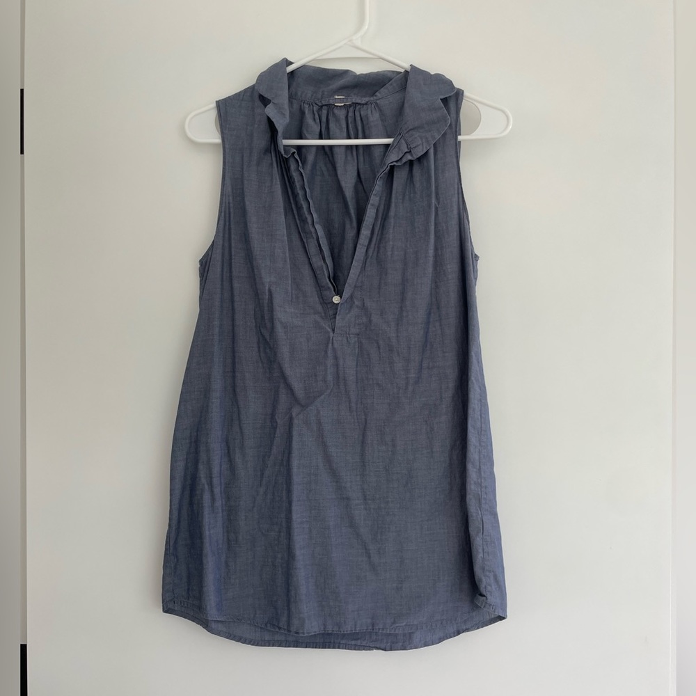 J. Crew Blue Collared Plunge V-neck Tunic Swim Beach Cover Up Size XS